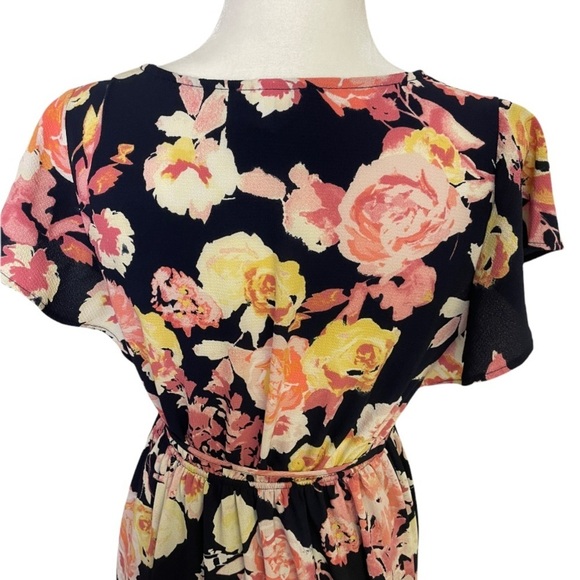 Isabel Maternity by Ingrid & Isabel Floral Flutter Sleeve Navy Maxi Dress Sz XS - Picture 4 of 7